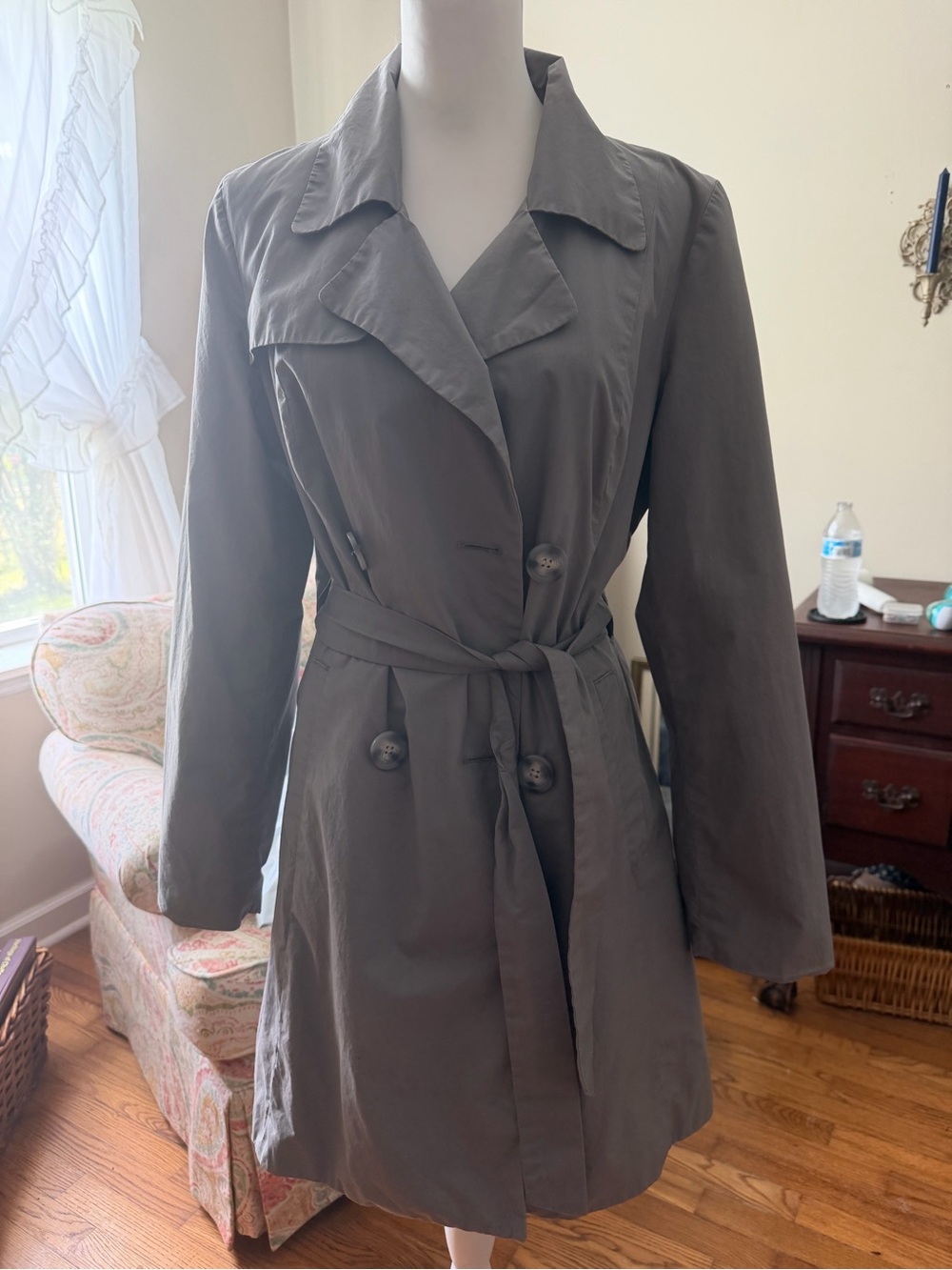 Mossimo Supply Co. Olive Gray Belted Trench Coat
